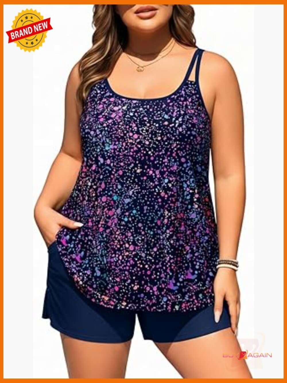 Plus Size Two Piece Tankini Set with Shorts Flowy Swimsuit Plus Bathing Suits